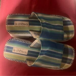 Clogs platform Le Chateau vintage l wide white bottom ,mesh top blue green white